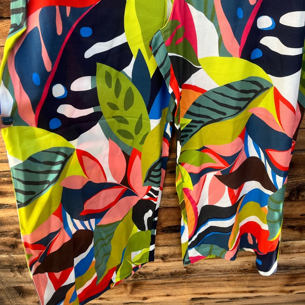 TRINA TURK | Colorful Leaf Print Wide Leg Pants 16 - Picture 4 of 7